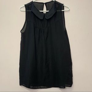 🧡3/$30 Black Sleeveless Collard Sheer Blouse